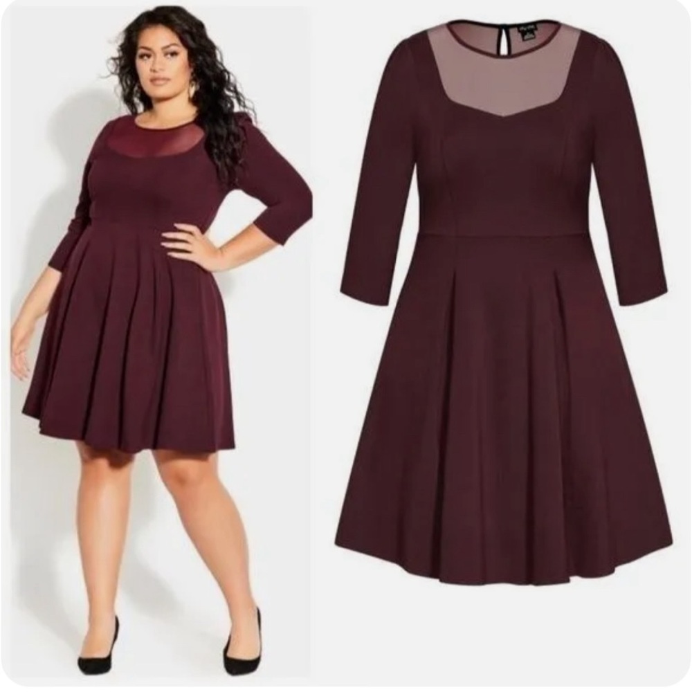 CITY CHIC CUTE MESH PANRL FIT & FLARE DRESS OX BLOOD SIZE XS/14 NEW